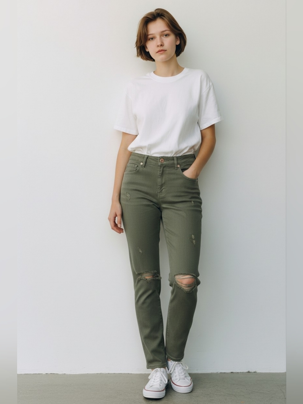 Old Navy Rockstar Mid-Rise Distressed Super Skinny Jeans – Olive Green